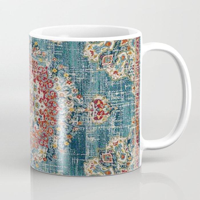 Antique oriental blue and orange carpet Coffee Mug Gallery Image 1