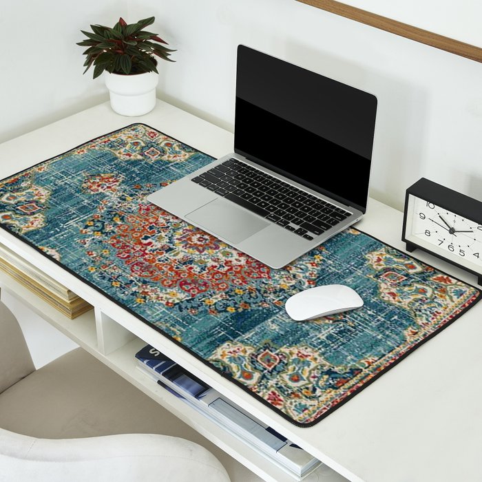 Antique oriental blue and orange carpet Desk Mat Gallery Image 2