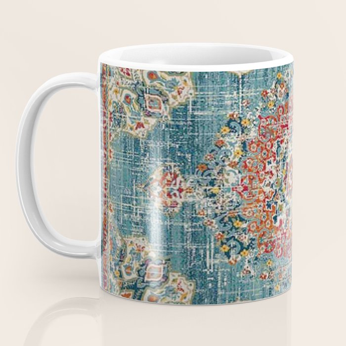 Antique oriental blue and orange carpet Coffee Mug Gallery Image 3