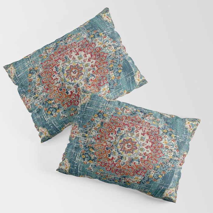Antique oriental blue and orange carpet Pillow Sham Gallery Image 3