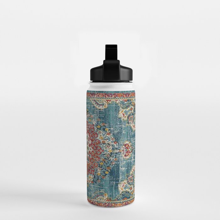 Antique oriental blue and orange carpet Water Bottle Gallery Image 2