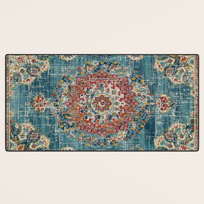 Antique oriental blue and orange carpet Desk Mat Gallery Image 3