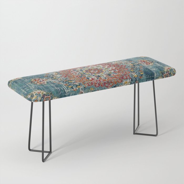 Antique oriental blue and orange carpet Bench Gallery Image 1