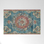 Antique oriental blue and orange carpet Welcome Mat Gallery Image 1