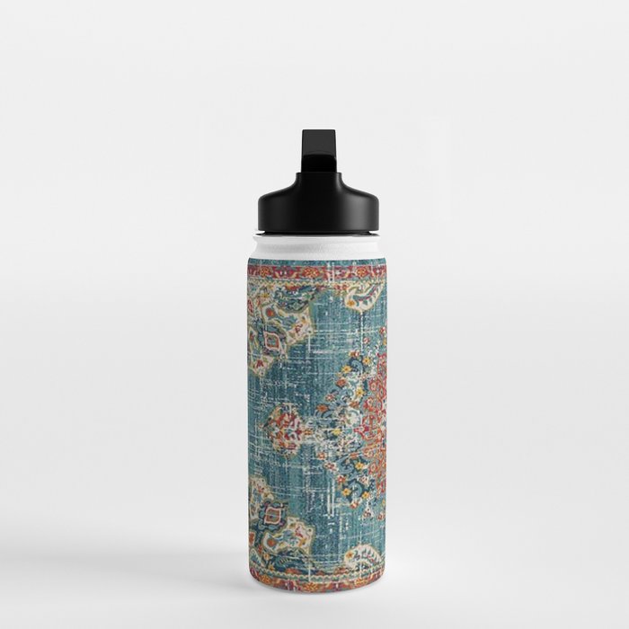 Antique oriental blue and orange carpet Water Bottle Gallery Image 3