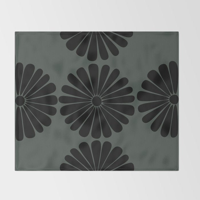 Retro Daisy Abstract IX Earthy Green Bold Floral Throw Blanket Gallery Image 2