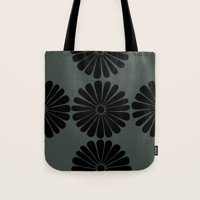 Retro Daisy Abstract IX Earthy Green Bold Floral Tote Bag Gallery Image 1