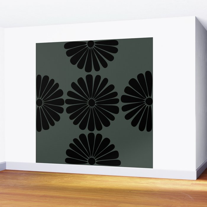 Retro Daisy Abstract IX Earthy Green Bold Floral Wall Mural Gallery Image 2