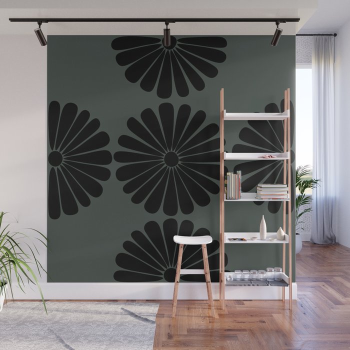 Retro Daisy Abstract IX Earthy Green Bold Floral Wall Mural Gallery Image 1