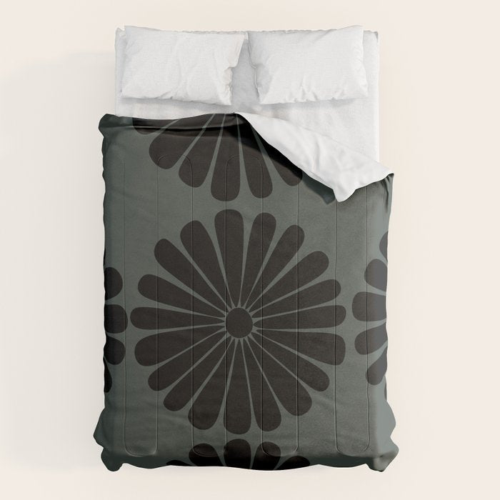 Retro Daisy Abstract IX Earthy Green Bold Floral Comforter Gallery Image 1