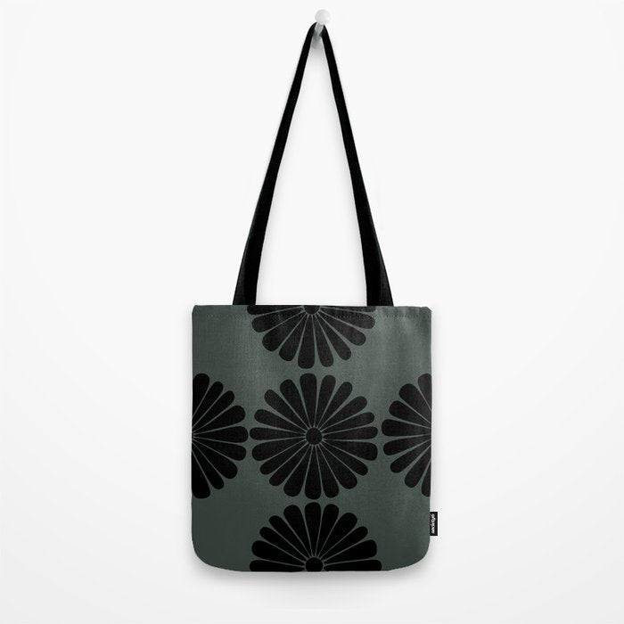 Retro Daisy Abstract IX Earthy Green Bold Floral Tote Bag Gallery Image 2
