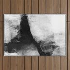 Black and White Textured Abstract Painting "Delve 2" Outdoor Rug Gallery Image 1