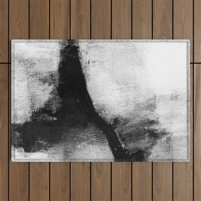 Black and White Textured Abstract Painting "Delve 2" Outdoor Rug Gallery Image 1
