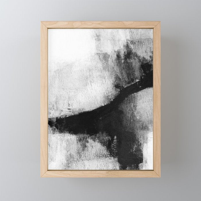 Black and White Textured Abstract Painting "Delve 2" Mini Art Print Gallery Image 1