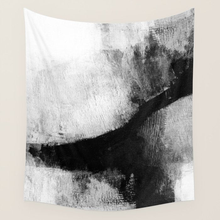 Black and White Textured Abstract Painting "Delve 2" Wall Tapestry Gallery Image 1