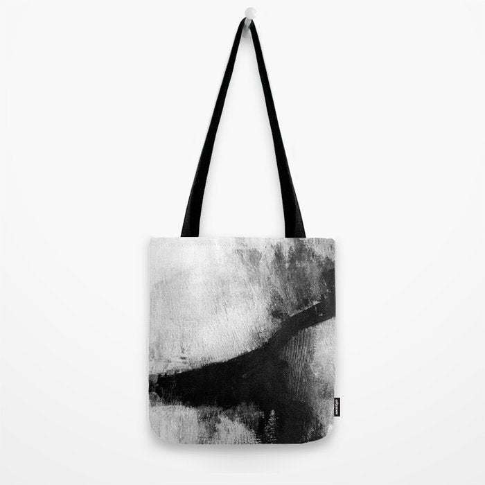 Black and White Textured Abstract Painting "Delve 2" Tote Bag Gallery Image 2