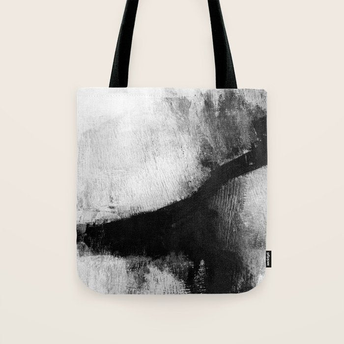 Black and White Textured Abstract Painting "Delve 2" Tote Bag Gallery Image 1