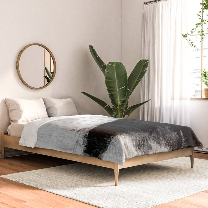 Black and White Textured Abstract Painting "Delve 2" Comforter Gallery Image 2