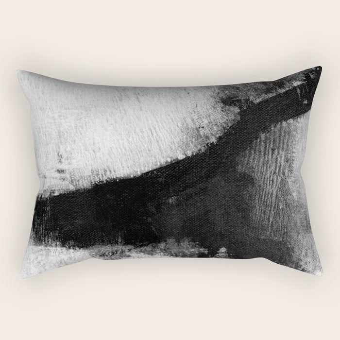 Black and White Textured Abstract Painting "Delve 2" Rectangular Pillow Gallery Image 2