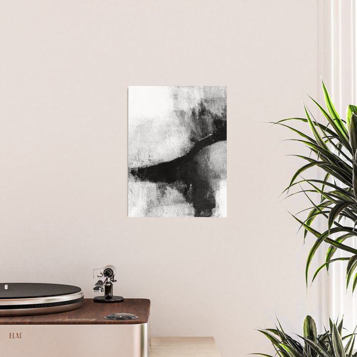 Black and White Textured Abstract Painting "Delve 2" Poster Gallery Image 2