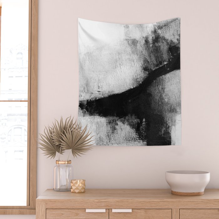 Black and White Textured Abstract Painting "Delve 2" Wall Tapestry Gallery Image 2