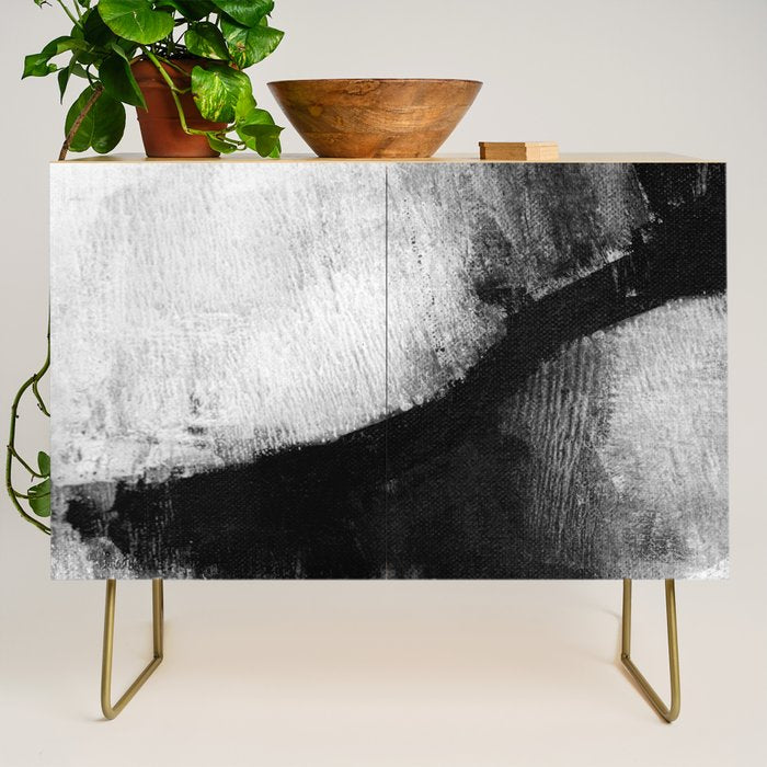 Black and White Textured Abstract Painting "Delve 2" Credenza Gallery Image 1