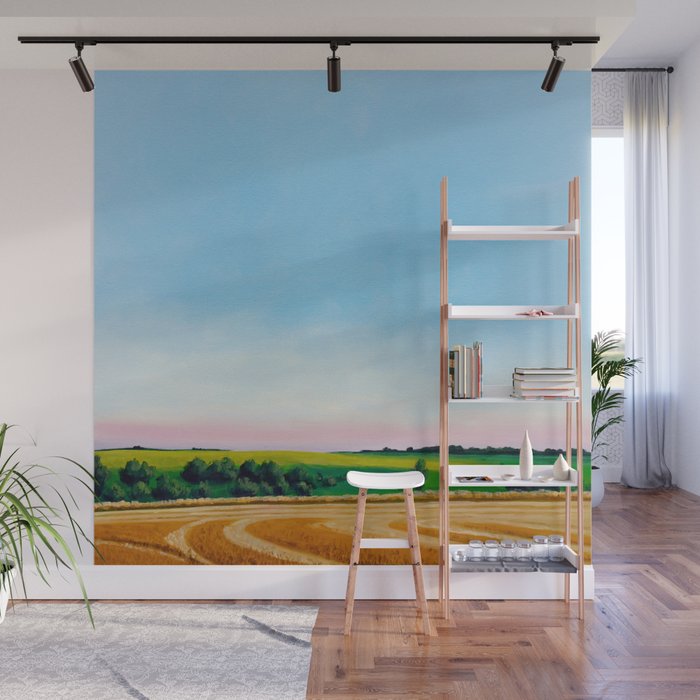 Peaceful Wheat Harvest Evening Wall Mural Gallery Image 1