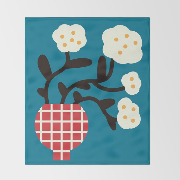 Modern Minimalist Cotton Flowers Throw Blanket Gallery Image 2