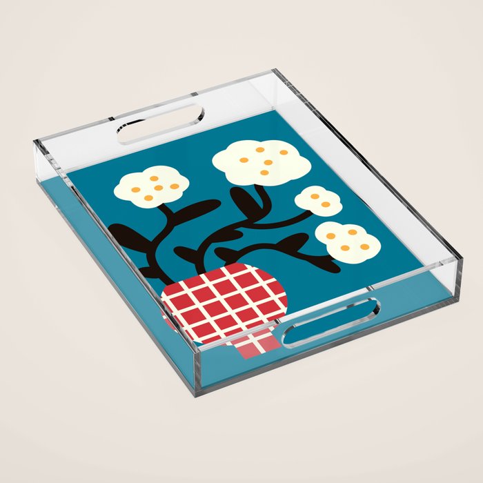 Modern Minimalist Cotton Flowers Acrylic Tray Gallery Image 1