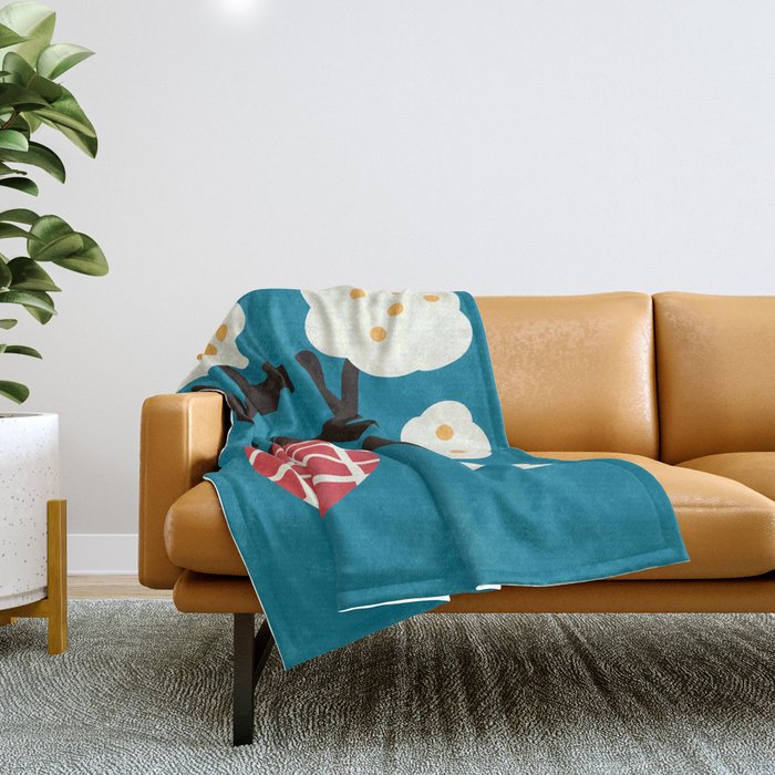 Modern Minimalist Cotton Flowers Throw Blanket Gallery Image 1