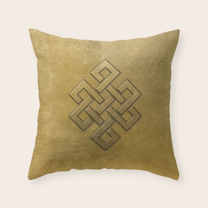 Golden Embossed Endless Knot Throw Pillow Gallery Image 1