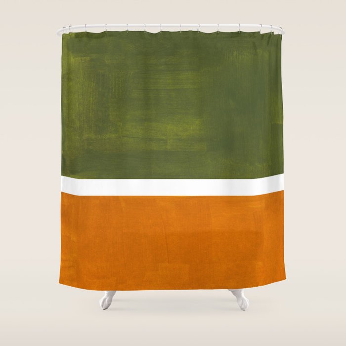 Olive Green Yellow Ochre Minimalist Abstract Colorful Midcentury Pop Art Rothko Color Field Shower Curtain Gallery Image 1