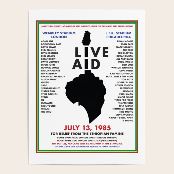 Live Aid 1985 Vintage JFK & Wembley Stadium Concert Festival Gig Advertising Music Poster Poster Gallery Image 1