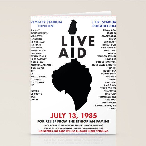 Live Aid 1985 Vintage JFK & Wembley Stadium Concert Festival Gig Advertising Music Poster Stationery Card Gallery Image 2