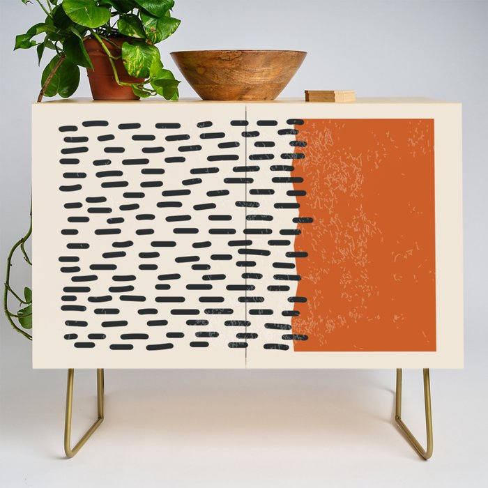 Mid Century Modern Minimalist Rothko Inspired Color Field Red Rain With Lines Geometric Style Credenza Gallery Image 1