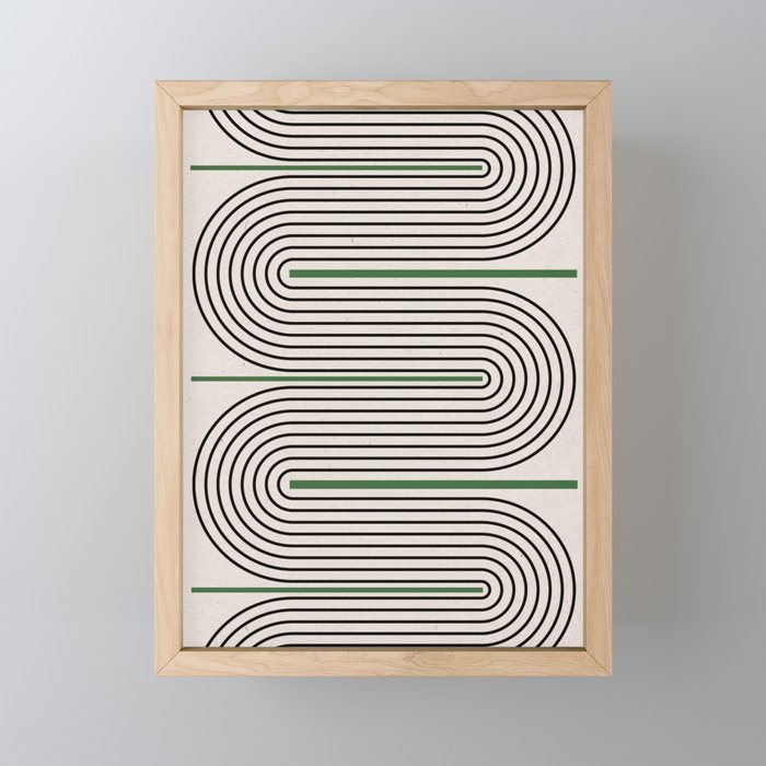 Green Beige Black Lines Mini Art Print Gallery Image 1