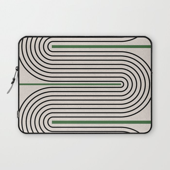 Green Beige Black Lines Laptop Sleeve Gallery Image 1