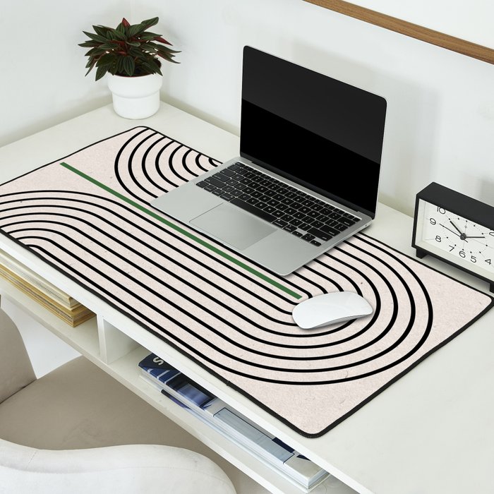 Green Beige Black Lines Desk Mat Gallery Image 2
