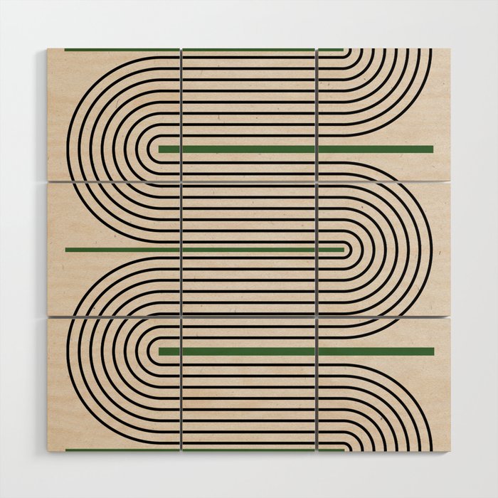 Green Beige Black Lines Wood Wall Art Gallery Image 1