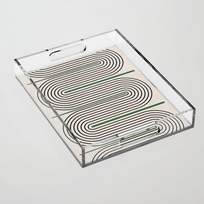 Green Beige Black Lines Acrylic Tray Gallery Image 1