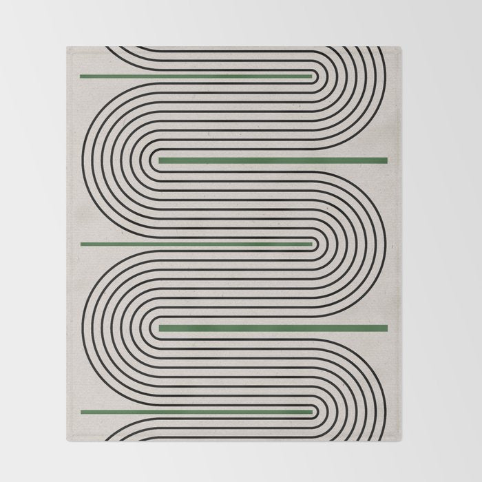 Green Beige Black Lines Throw Blanket Gallery Image 2