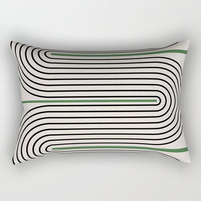 Green Beige Black Lines Rectangular Pillow Gallery Image 1