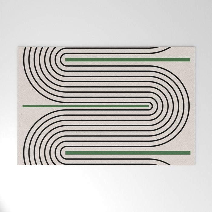 Green Beige Black Lines Welcome Mat Gallery Image 1