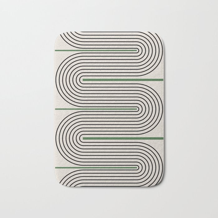 Green Beige Black Lines Bath Mat Gallery Image 1
