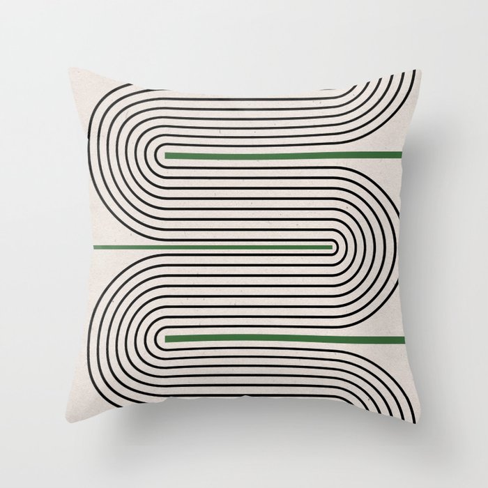 Green Beige Black Lines Throw Pillow Gallery Image 6