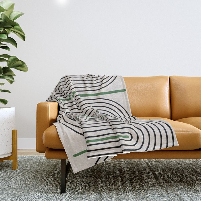 Green Beige Black Lines Throw Blanket Gallery Image 1