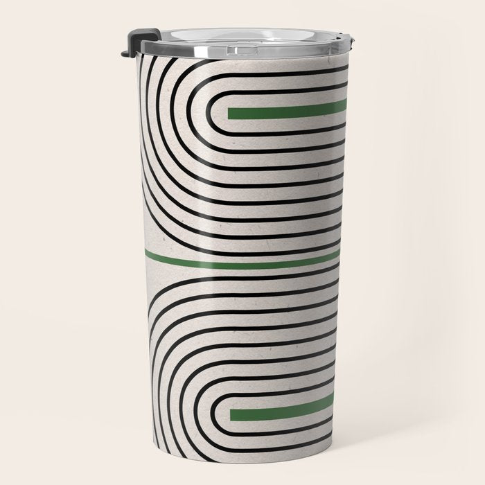 Green Beige Black Lines Travel Mug Gallery Image 3