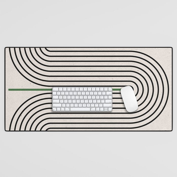 Green Beige Black Lines Desk Mat Gallery Image 1