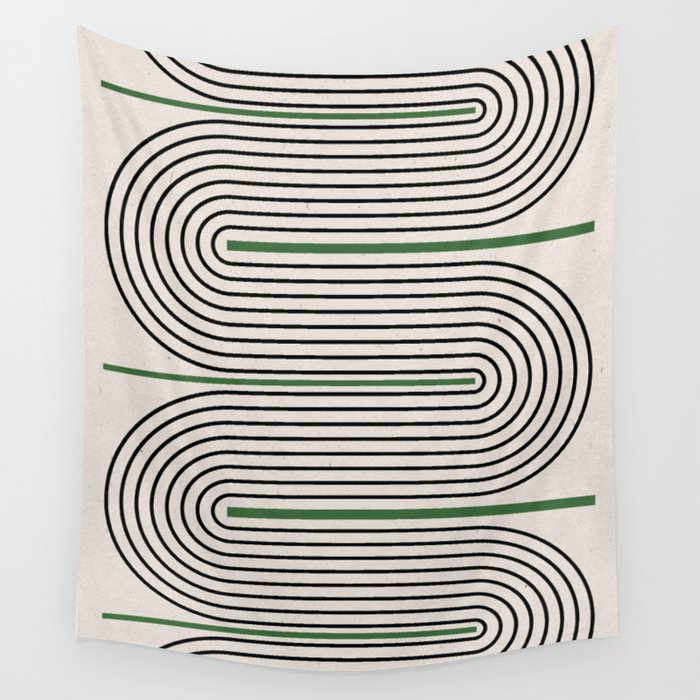 Green Beige Black Lines Wall Tapestry Gallery Image 4