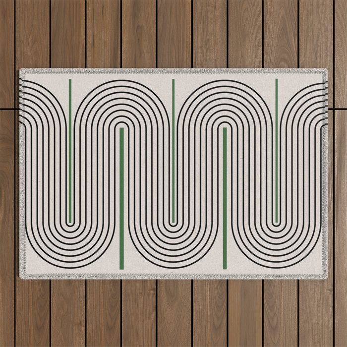 Green Beige Black Lines Outdoor Rug Gallery Image 1